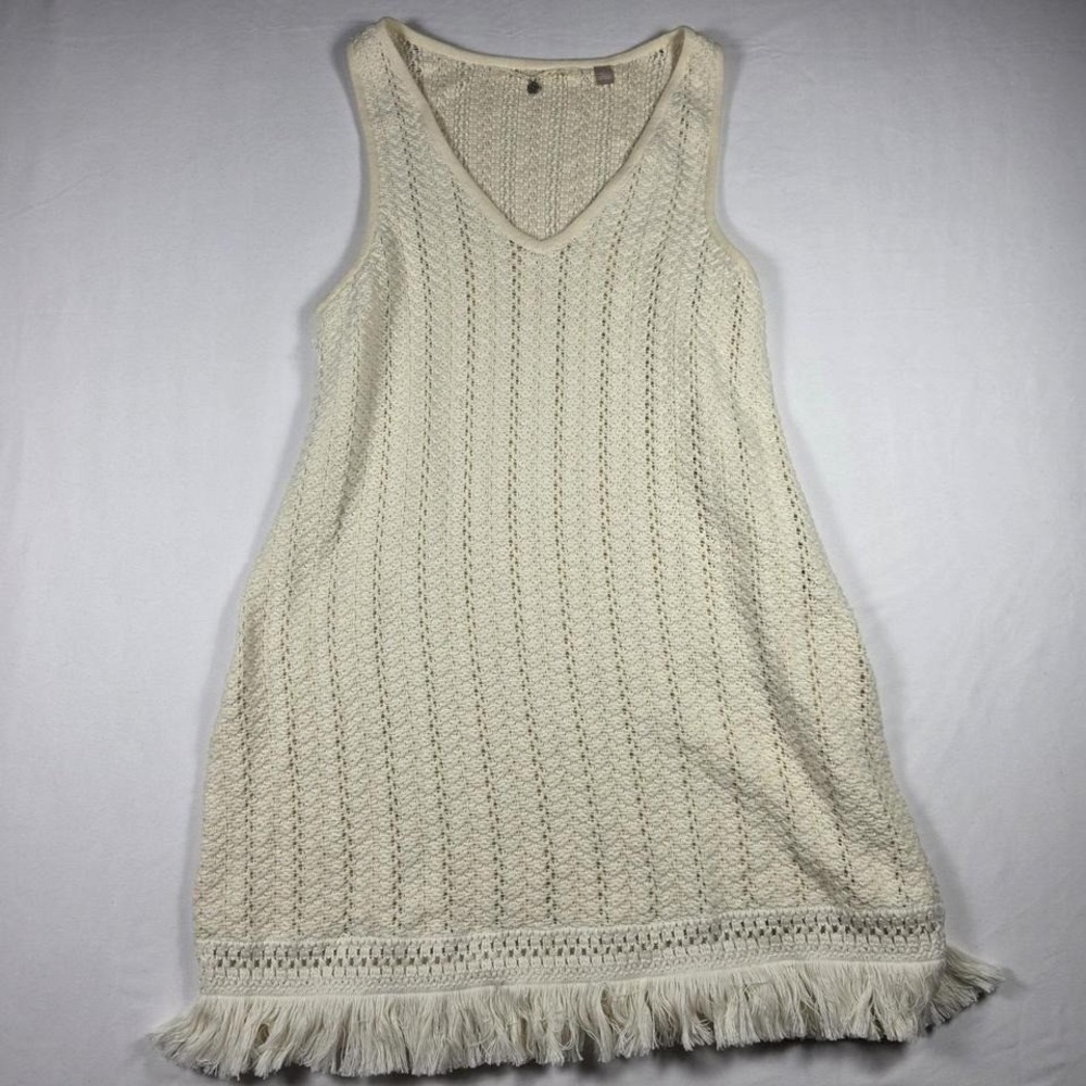 Knitted‎ & Knotted Dress Women Small Cream Crochet Knit Sleeveless Tunic